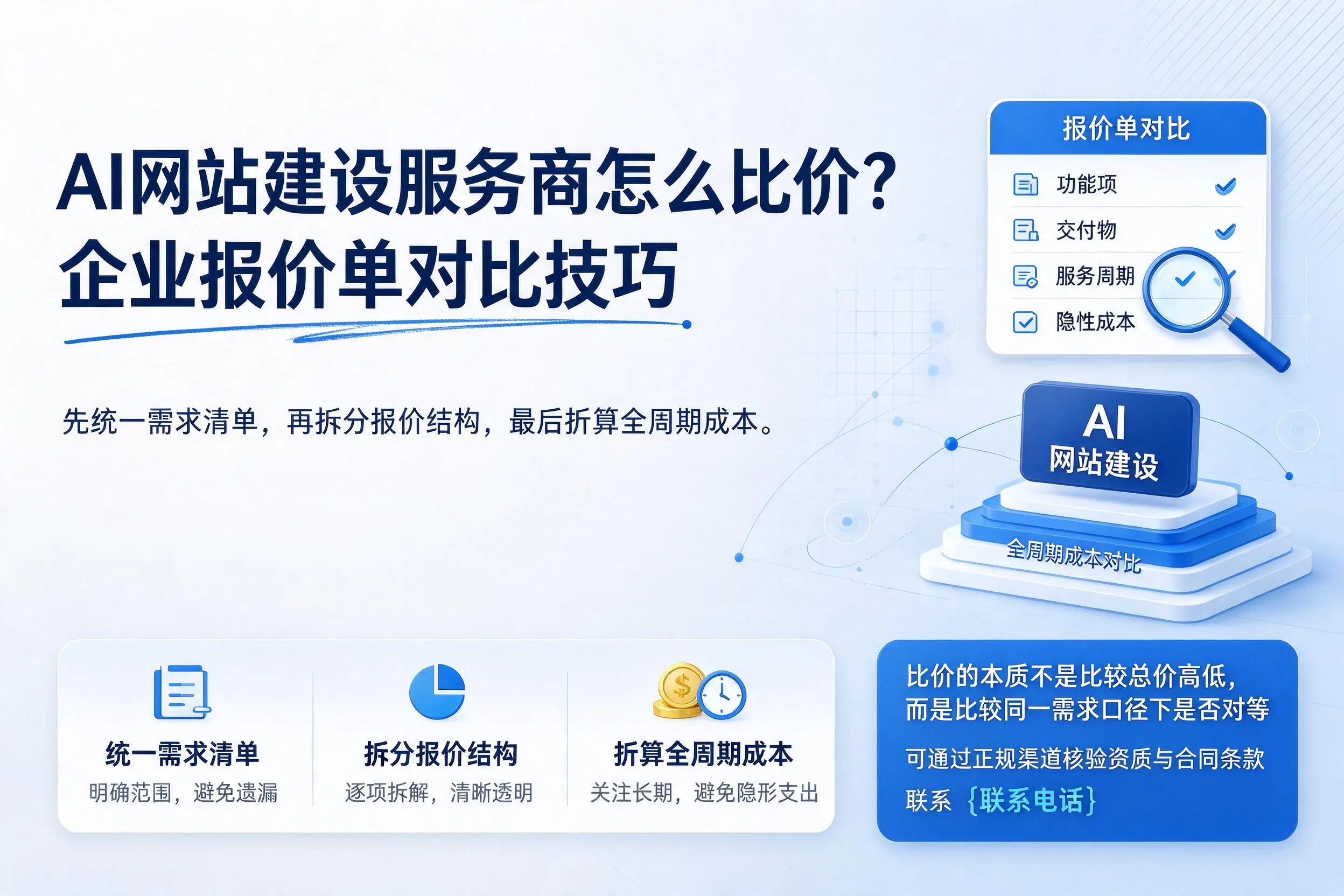 AI网站建设服务商怎么比价?宁德企业报价单对比技巧