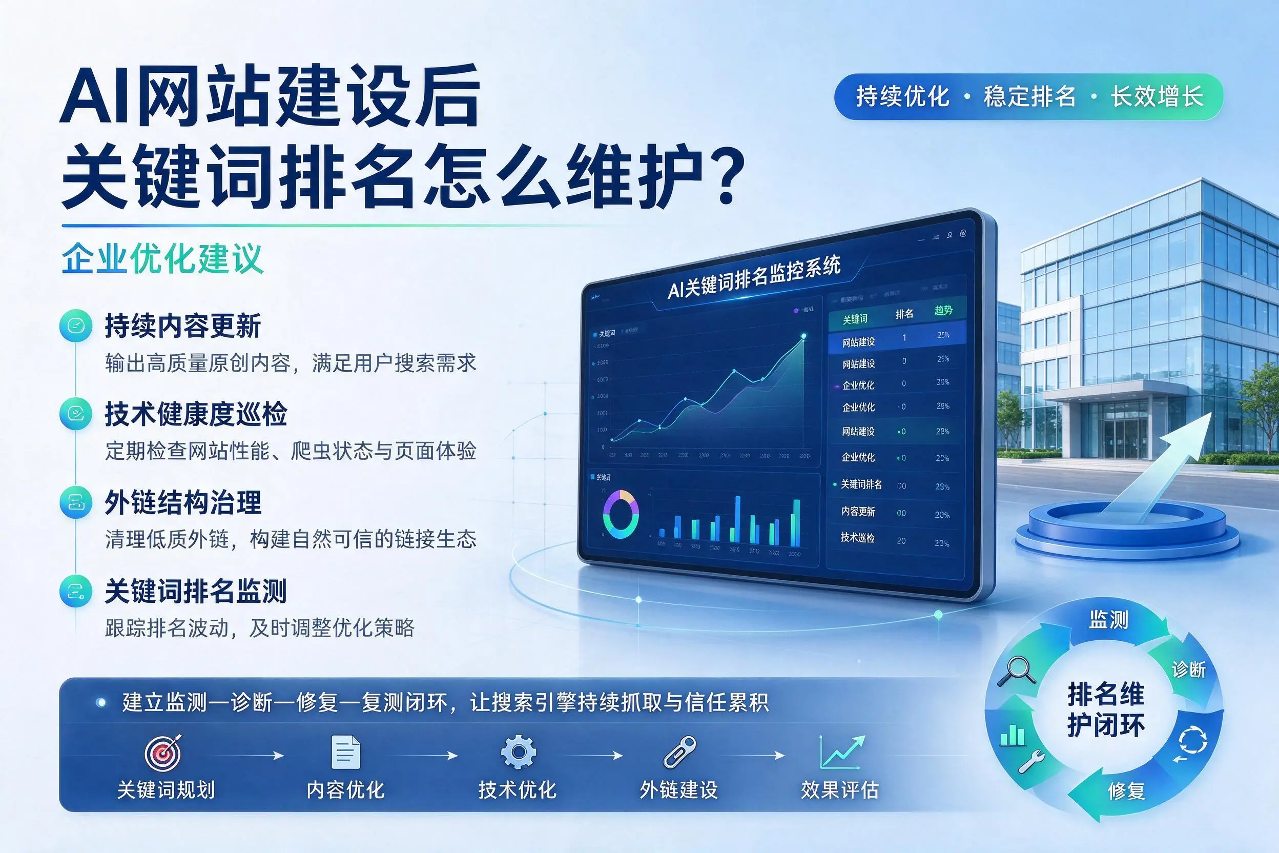 AI网站建设后关键词排名怎么维护？宁德企业优化建议